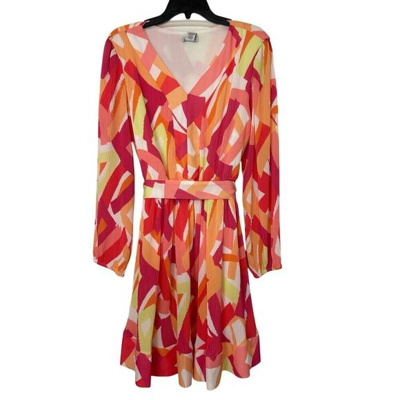 Nicole Miller New Pink Multi Color Pleated Mini Dress Summer Vibrant Party XL - Picture 3 of 16